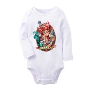 Onesie Disney Ariel Little Mermaid baby girl long sleeve 100% cotton white new